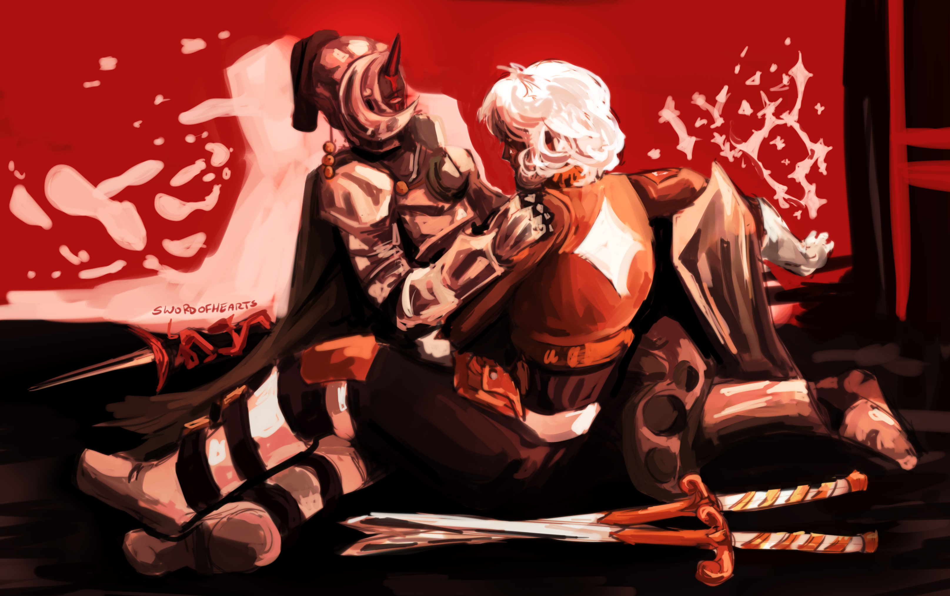 melania in armor sitting with rina